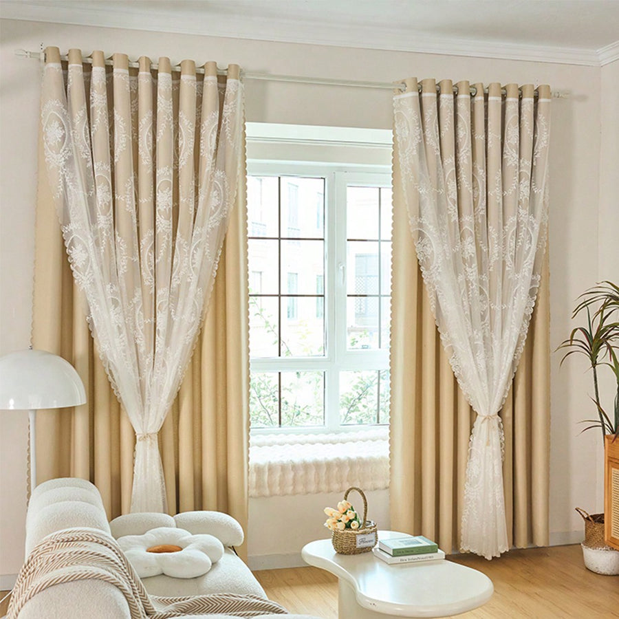 1pc Double Layer Floral Embroidery Window Drape